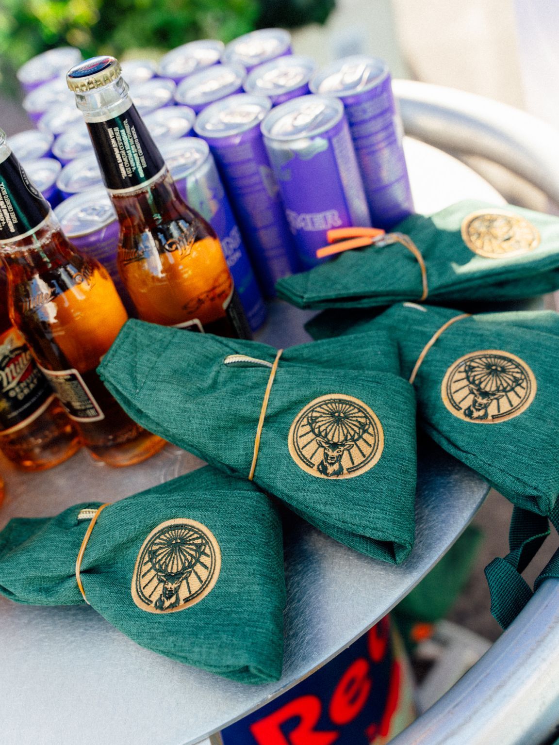 Prizes from sponsor brands laid out on the bar